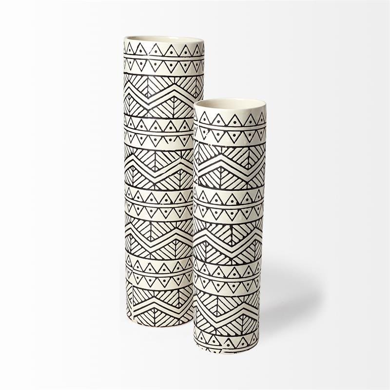 Mercana Uhura I Small Cream/Black Patterned Cylindrical Ceramic Vase