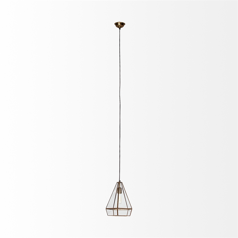 Mercana Prima 9.5x12.5 Gold Metal and Glass Pyramid Pendant Light