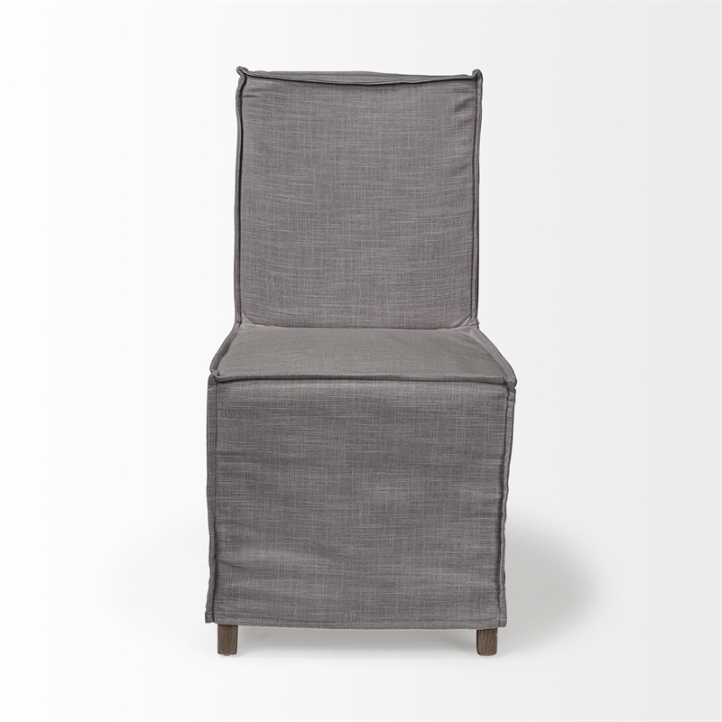 Elbert I Gray Fabric Slip-Cover Brown Wood Dining Chair (Set of 2)