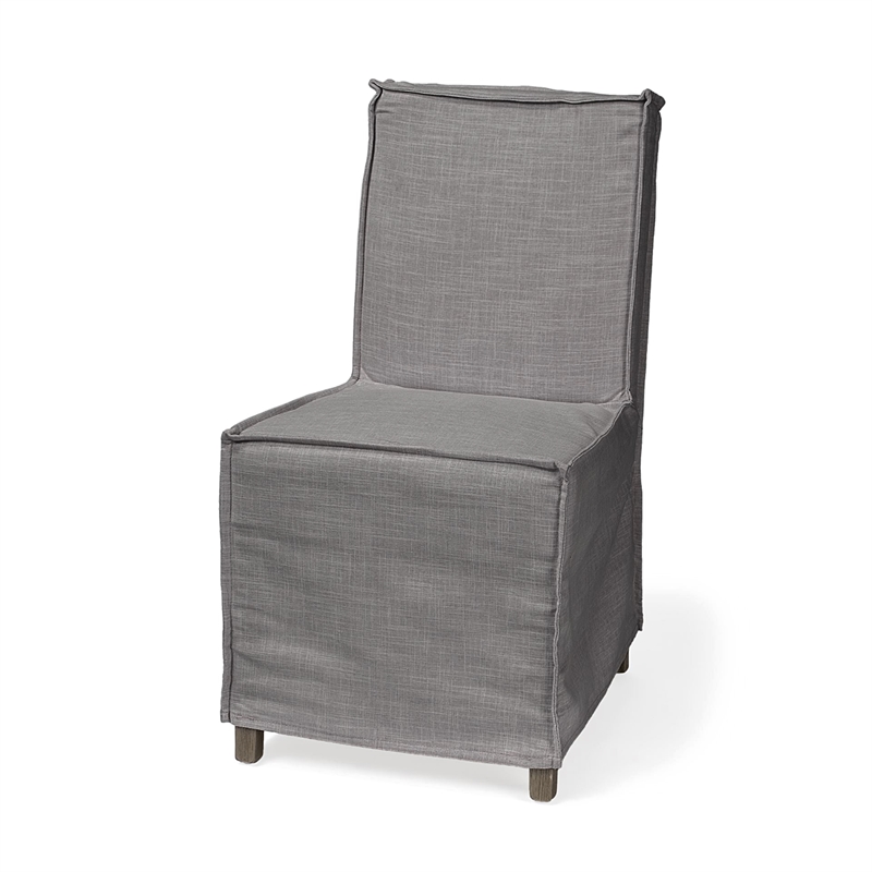 Elbert I Gray Fabric Slip-Cover Brown Wood Dining Chair (Set of 2)