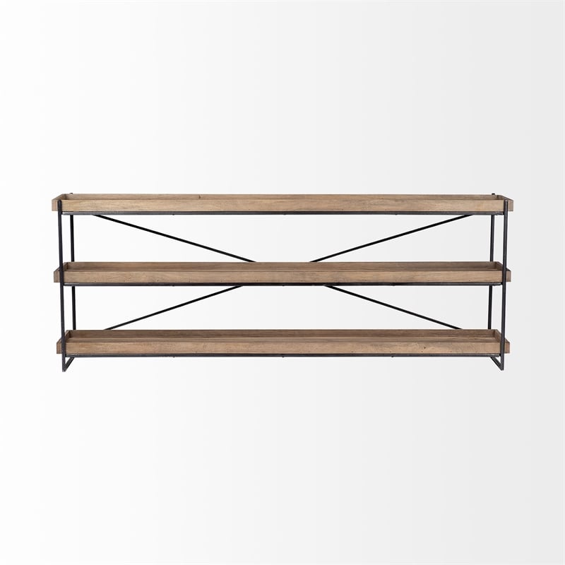 Trey I 80L x 16W x 30H Brown Wood and Black Iron Console Table (Set of 2)