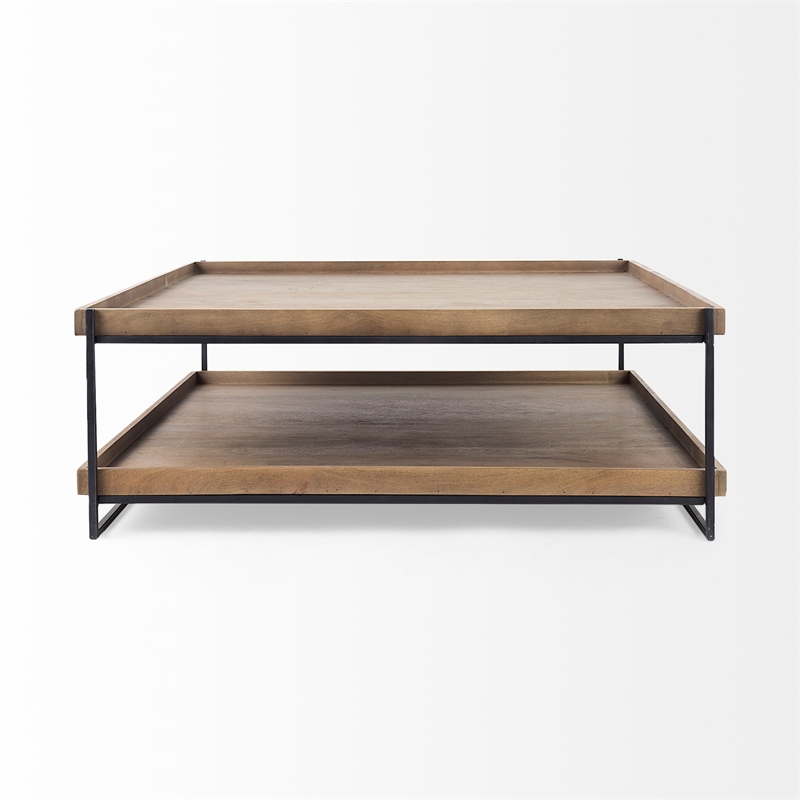 Trey 48x46 Rectangular Brown Wood Top Black Coffee Table (Set of 2)