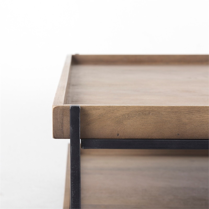 Trey 48x46 Rectangular Brown Wood Top Black Coffee Table (Set of 2)