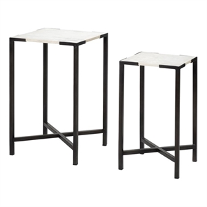 Mercana Lucas III 15 x 24 Set of Two Square Top White Marble & Black Iron Tables