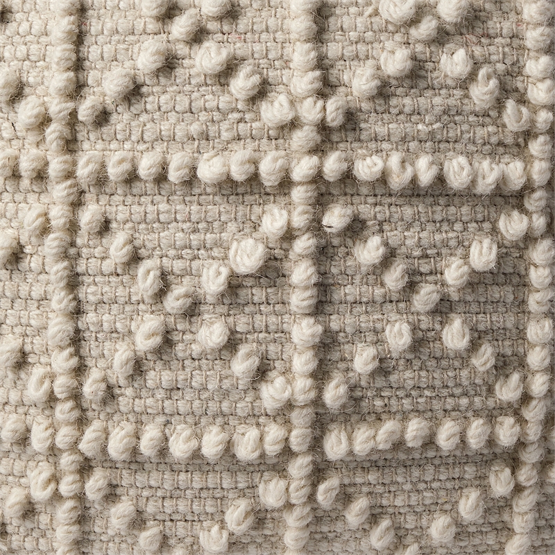 Mercana Leroy Ivory Wool Popcorn Detail Square Pouf