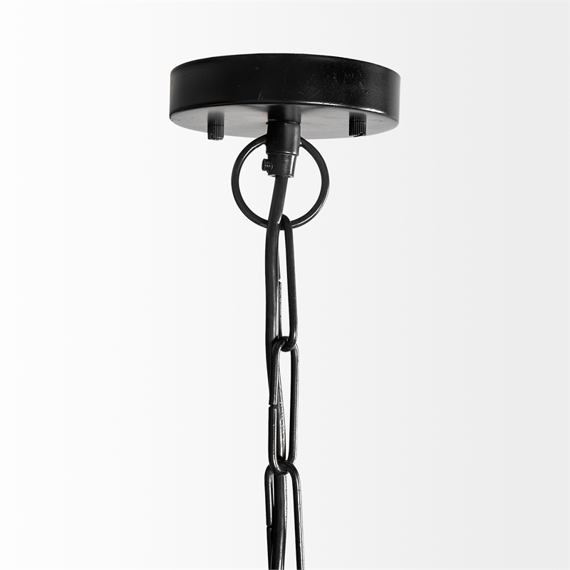 Mercana Jules 25x25 Blonde Brown Wood and Black Metal Six Bulb Pendant Light