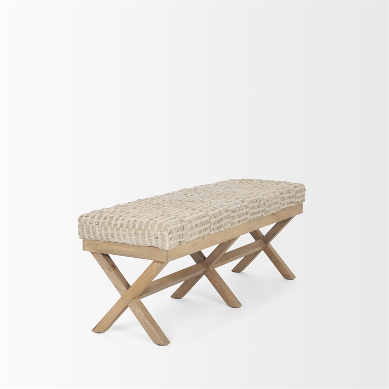 Mercana Solis II 50x18 Light Brown Wood Base Beige-Toned Woven Cushion Bench