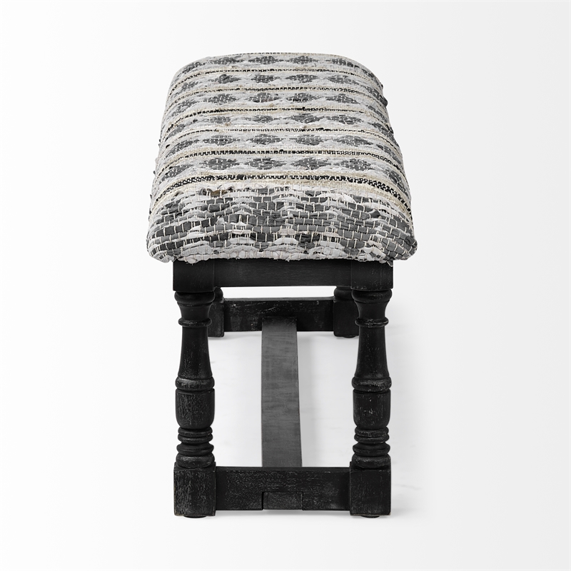 Mercana Denison II 56x19 Black Wood Base Woven-Leather Cushion Top Accent Bench