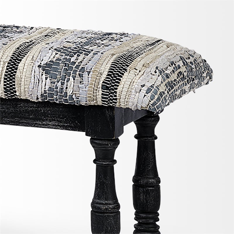 Mercana Denison II 56x19 Black Wood Base Woven-Leather Cushion Top Accent Bench