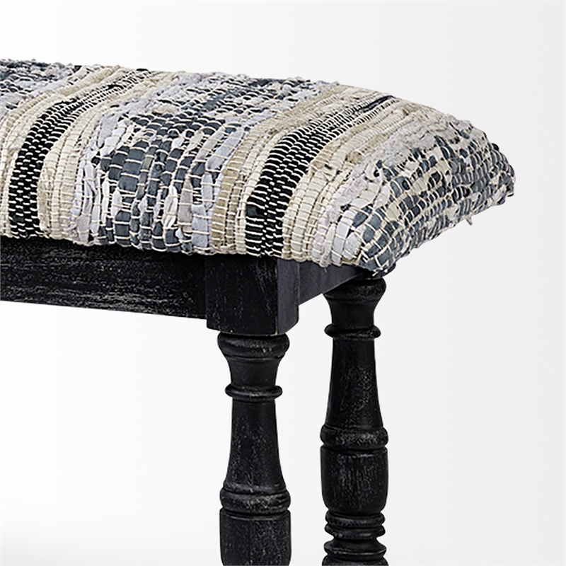 Mercana Denison II 56x19 Black Wood Base Woven-Leather Cushion Top Accent Bench