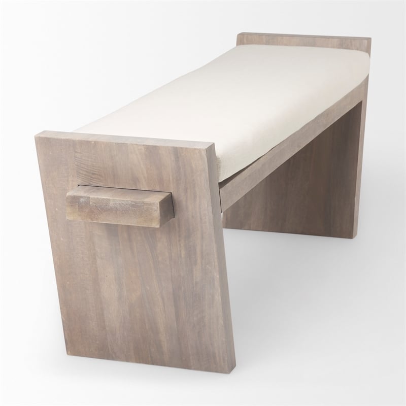 Mercana Elaine I Fabric Upholstered Seat Entryway Bench in Cream/Brown