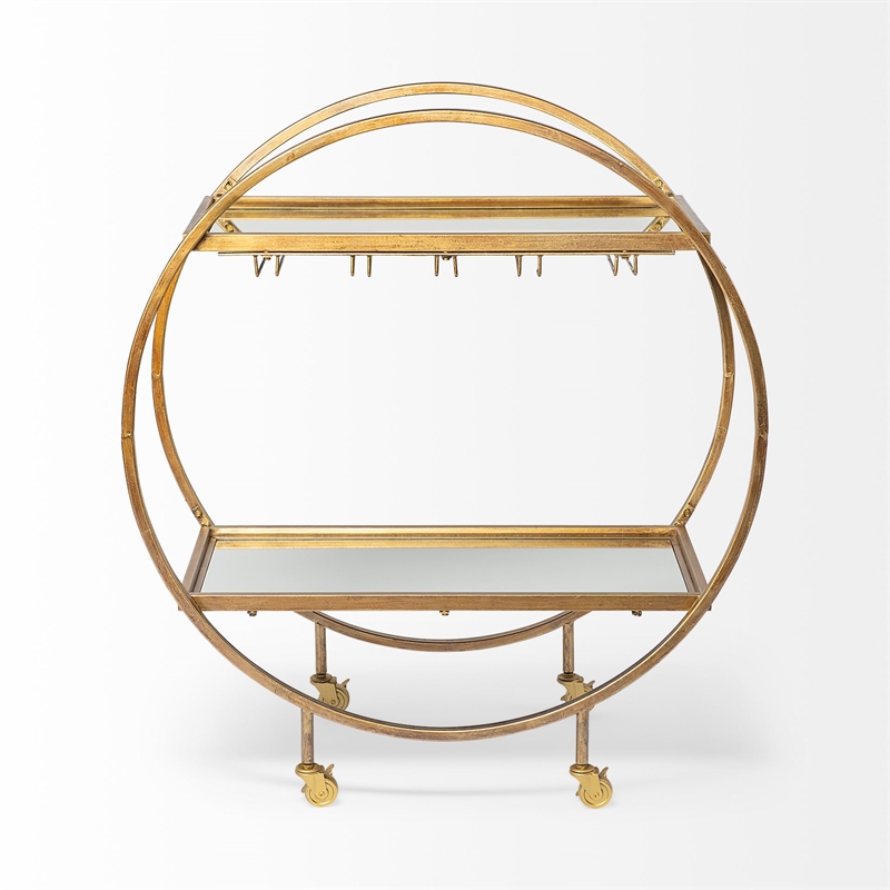Mercana Carola Metal Frame 2-Tier Bar Cart in Gold