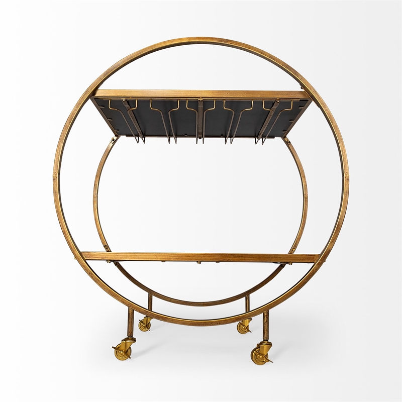 Mercana Carola Metal Frame 2-Tier Bar Cart in Gold