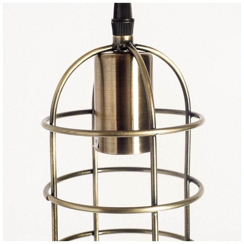 Mercana Hines I 4x8 Antiqued-Brass Metal Cage Pendant Light