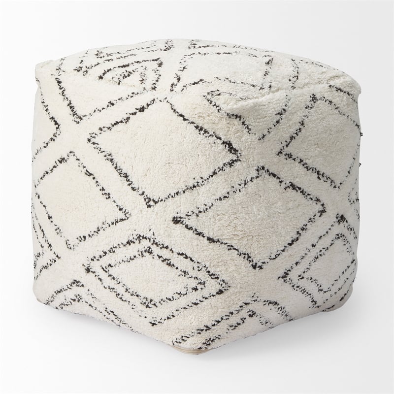 Mercana Tapir Beige Cotton Argyle Pattern Square Pouf