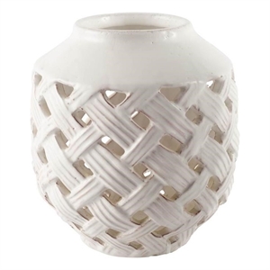 Mercana Forillon I Short White Glazed Lattice Pattern Ceramic Vase