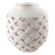 Mercana Forillon I Short White Glazed Lattice Pattern Ceramic Vase