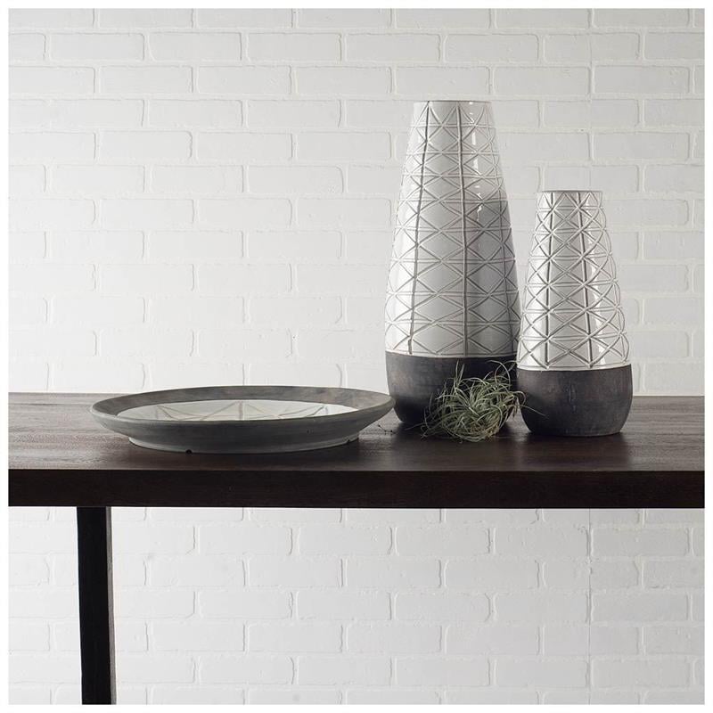 Mercana Harrier II Large Gray Ceramic Dark Base White Vase