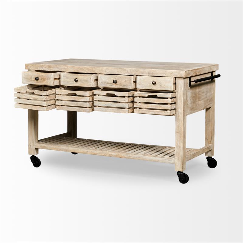 Mercana Columbia I Rolling Kitchen Island in Light Brown and Black