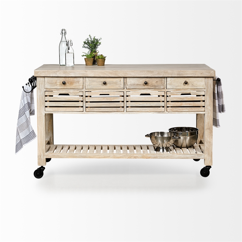 Mercana Columbia I Rolling Kitchen Island in Light Brown and Black