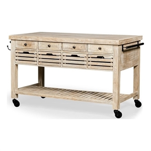 Mercana Columbia I Rolling Kitchen Island in Light Brown and Black