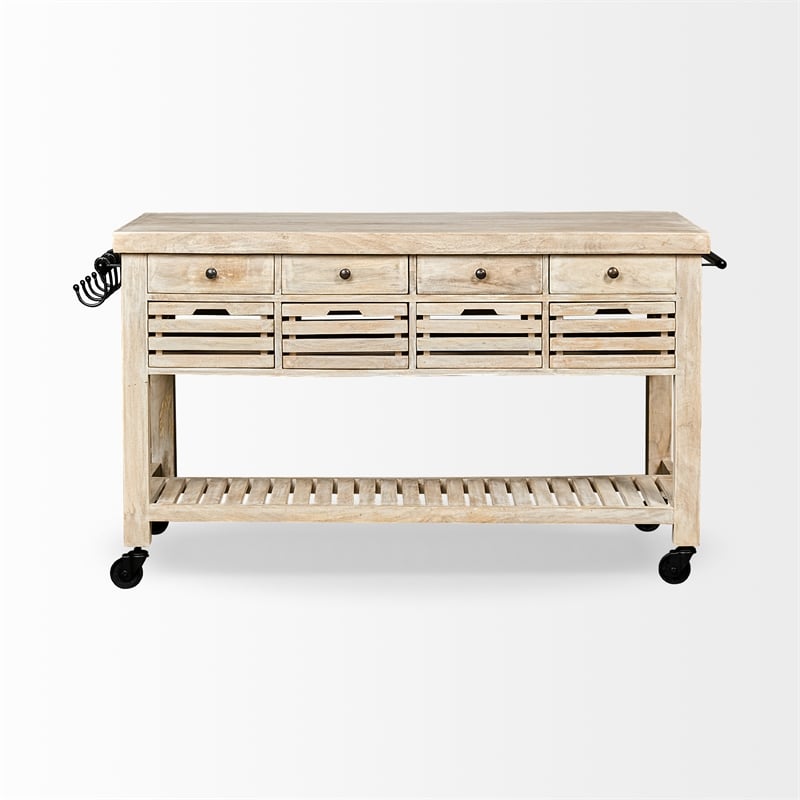 Mercana Columbia I Rolling Kitchen Island in Light Brown and Black