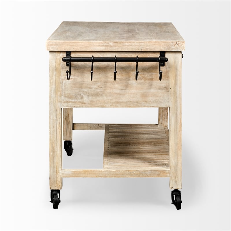 Mercana Columbia I Rolling Kitchen Island in Light Brown and Black