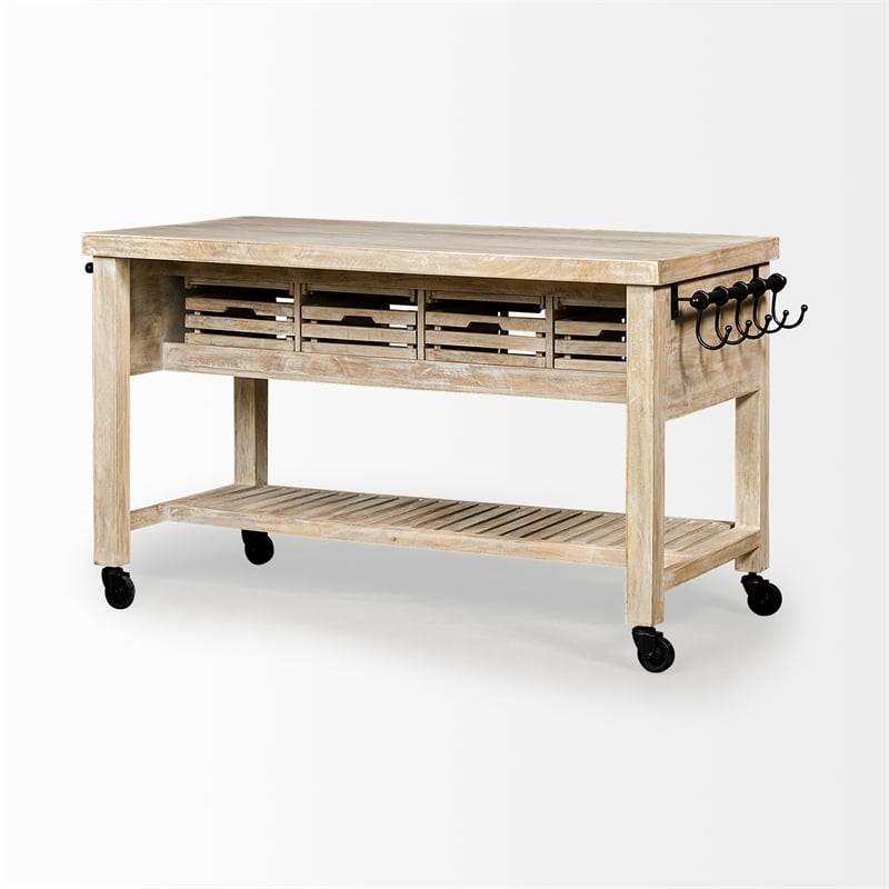 Mercana Columbia I Rolling Kitchen Island in Light Brown and Black