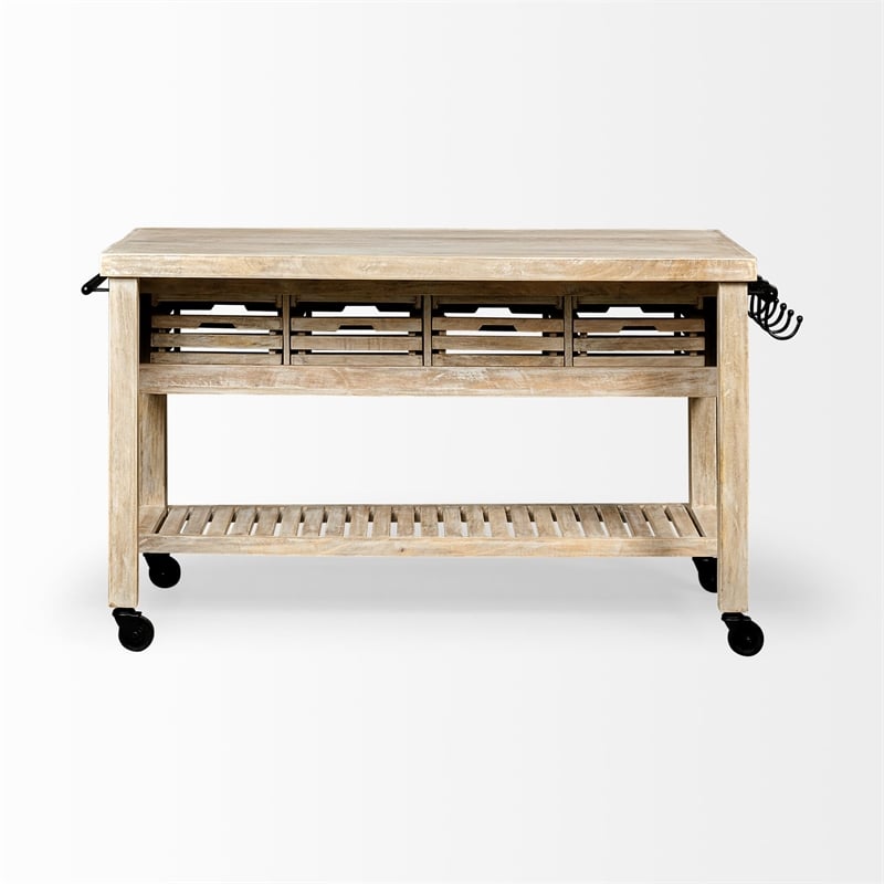 Mercana Columbia I Rolling Kitchen Island in Light Brown and Black