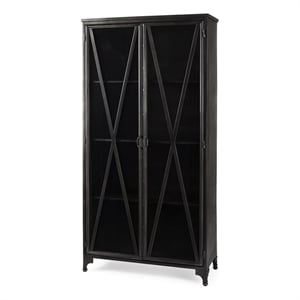Mercana Poppy II 73.8&quot H Black Metal With Glass Door Display Cabinet