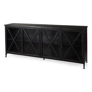 Mercana Poppy I 79x16 Black Polished Metal With Glass Four Door Sideboard