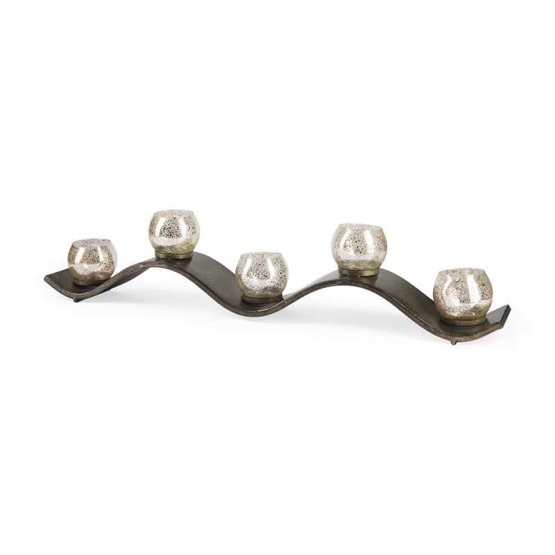Mercana Lux Copper Metal Five Hurricane Glass Holder Table Candle Holder
