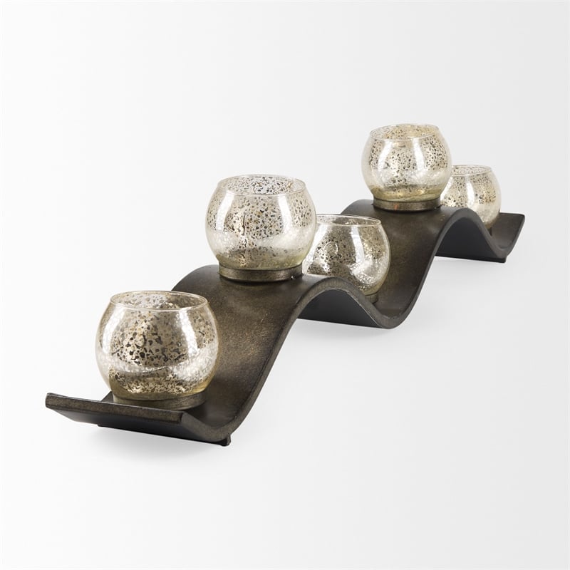 Mercana Lux Copper Metal Five Hurricane Glass Holder Table Candle Holder