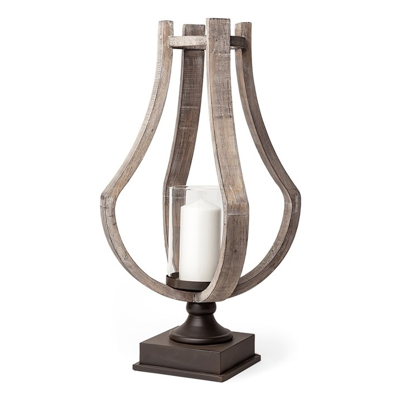 Mercana Brillion Large Brown Rustic Wood/Metal Table Candle Holder