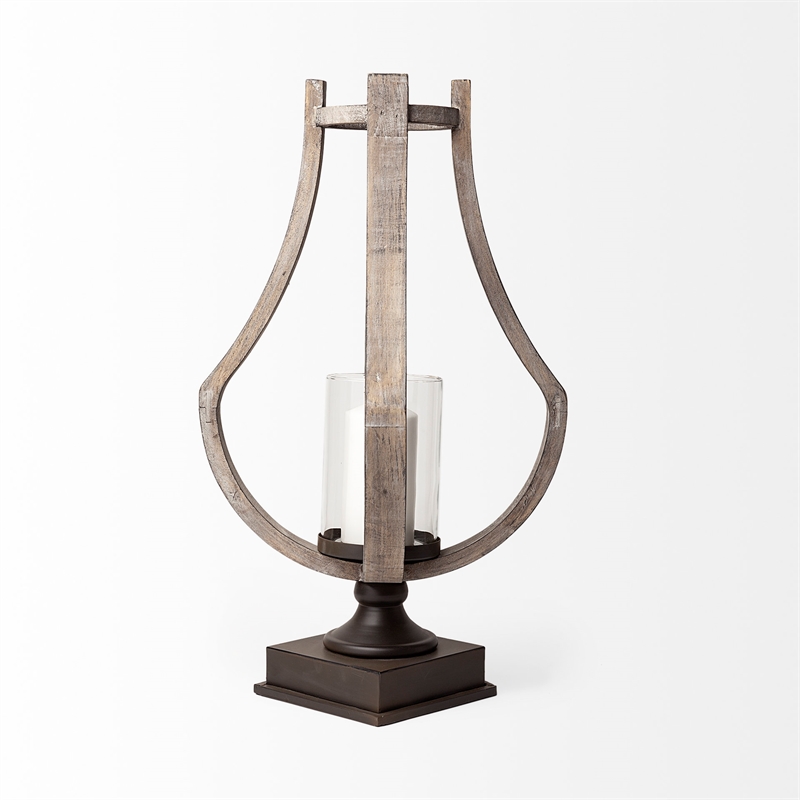 Mercana Brillion Large Brown Rustic Wood/Metal Table Candle Holder