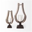 Mercana Brillion Large Brown Rustic Wood/Metal Table Candle Holder
