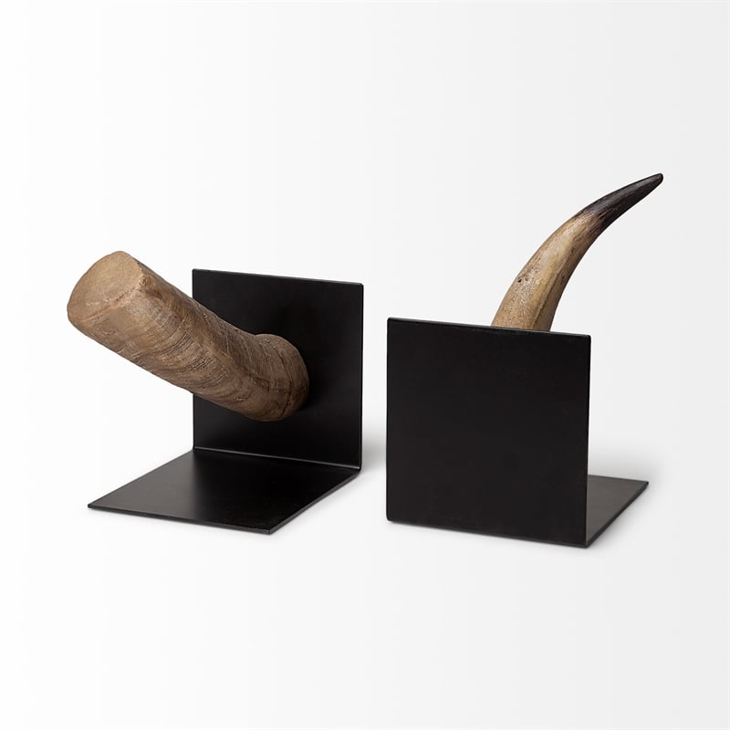Mercana Nickerson Brown Tones Resin Bull Horn Bookend