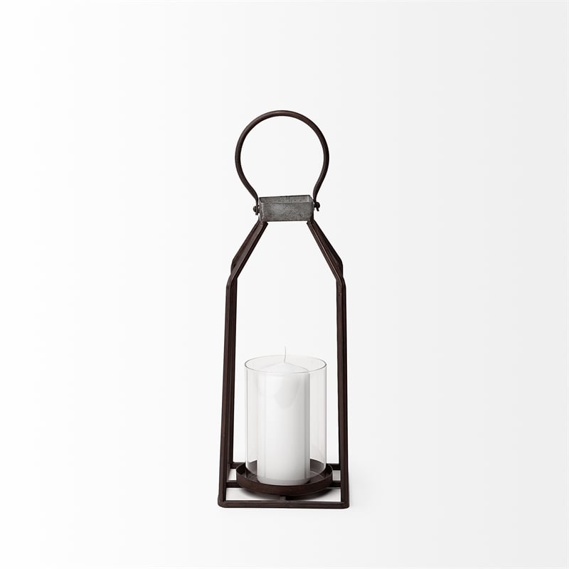 Mercana Kingston II Small Rustic Brown and Silver Metal Framed Table Lantern