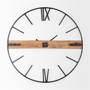 Mercana Furniture Roman 36&quot Round Oversize Black Industrial Wall Clock in Metal