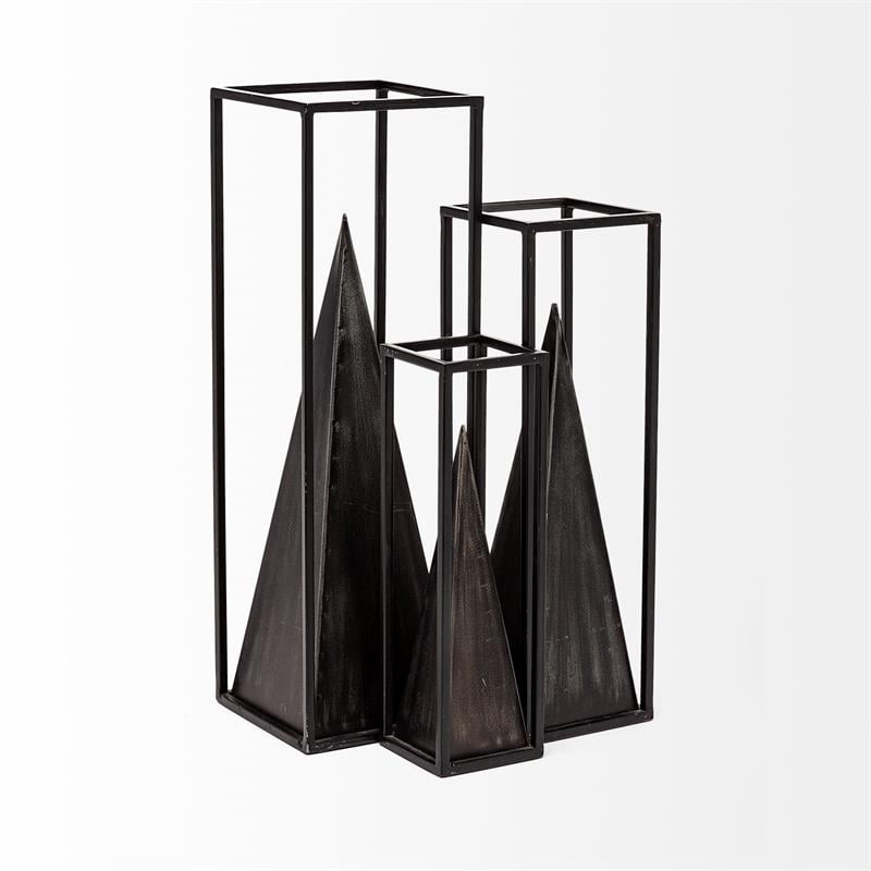Mercana Memphis I Large Square Framed 3-D Black Metal Pyramid