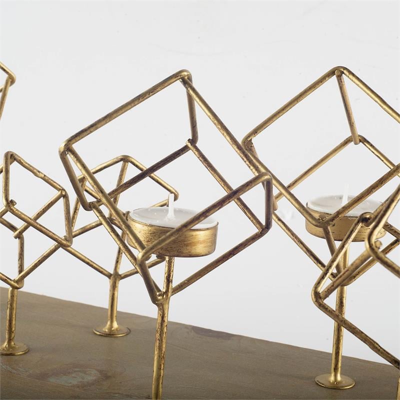 Mercana Salvador II Wood Base Brass Cube Tea Light Table Candle Holder