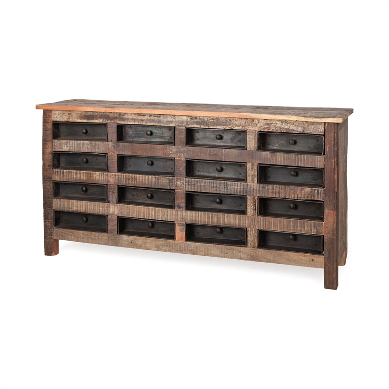 Mercana Wilton I 63x16 Brown Solid Wood 16 Black Metal Baker's Chest Sideboard