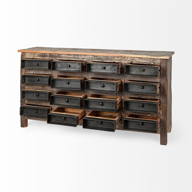 Mercana Wilton I 63x16 Brown Solid Wood 16 Black Metal Baker's Chest Sideboard