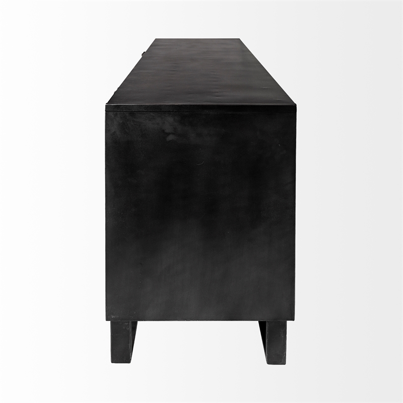 Alvin 82x20 Brown Solid Wood Black Metal Frame 3 Drawer 2 Cabinet Door Sideboard