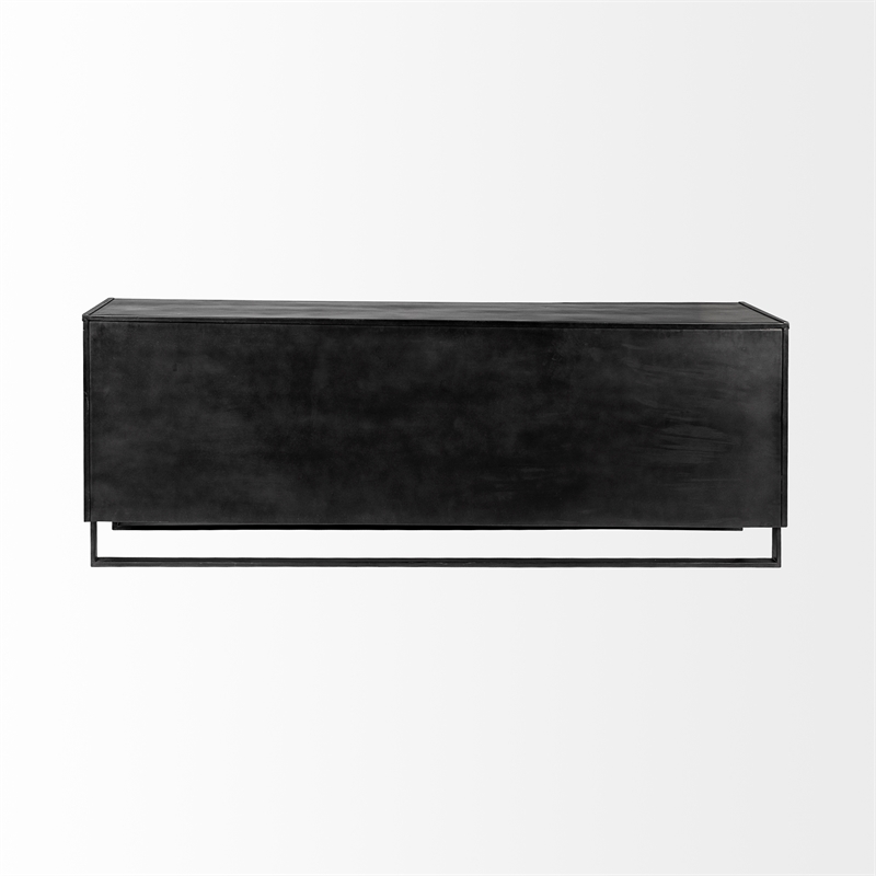 Alvin 82x20 Brown Solid Wood Black Metal Frame 3 Drawer 2 Cabinet Door Sideboard