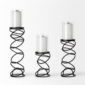 Mercana  Furniture Omega II Medium Black Metal Stacked Ring Table Candle Holder