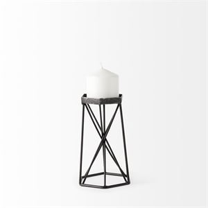 Mercana Sixx I Small Antiqued Silver Metal Hexagonal Table Candle Holder