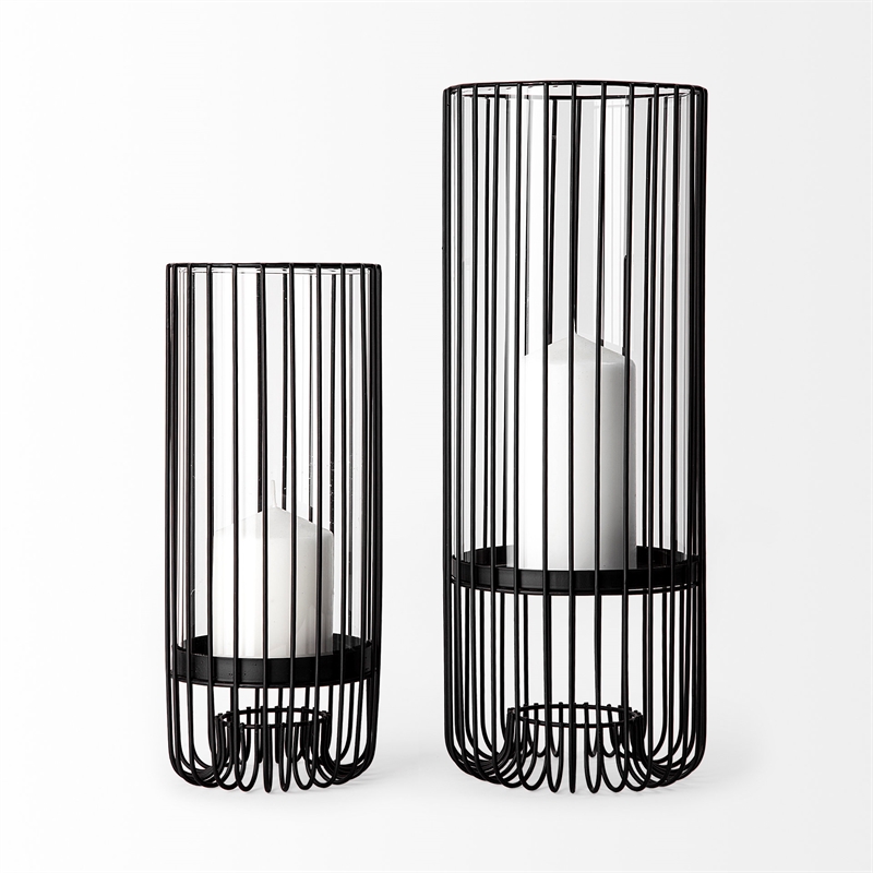 Mercana Velo II Large Black Metal Cylindrical Table Candle Holder