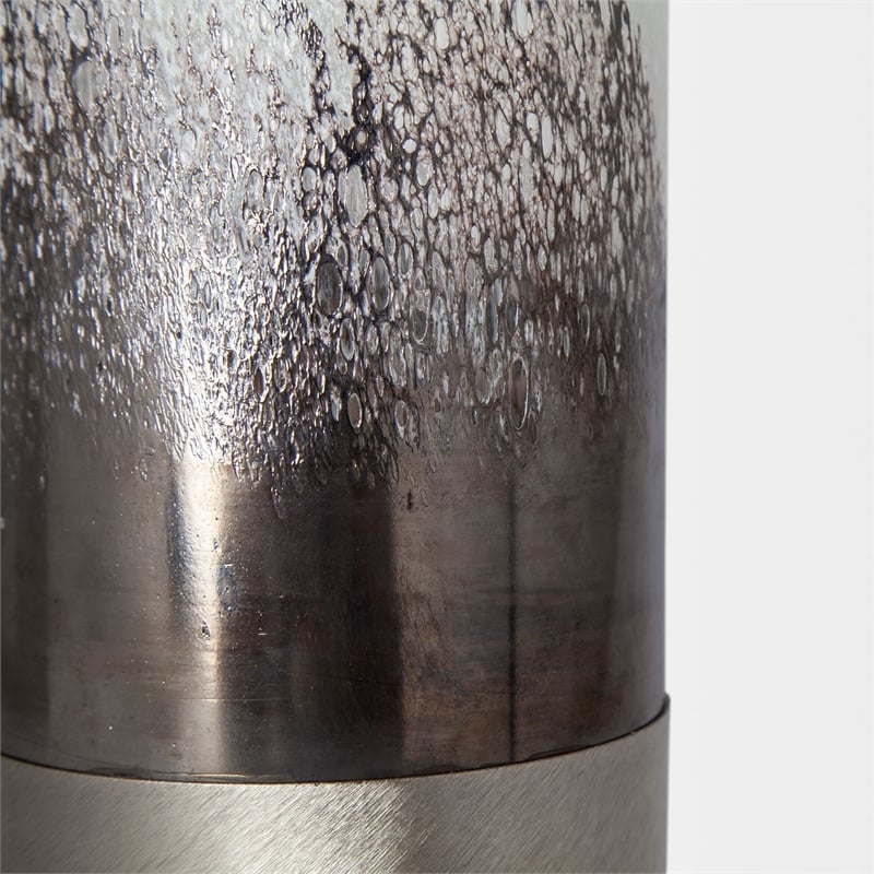Mercana Baltic I Tall White Brushed Silver Metal Bottom Glass Vase