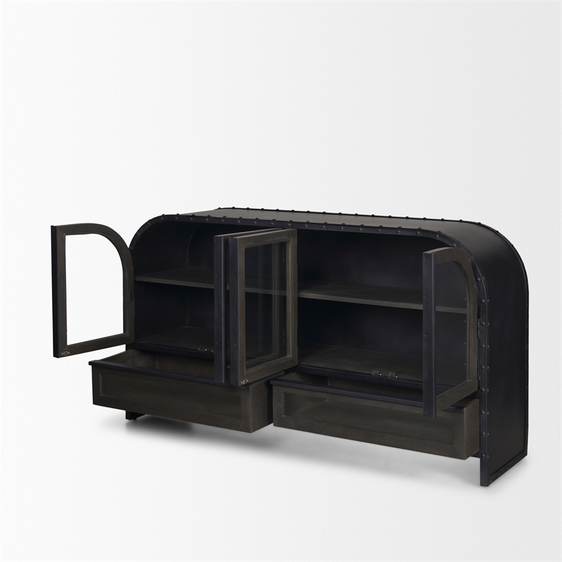 Mercana Gehry I 62.3x16.5 Black Metal w/Wood 4 Cabinet Door 2 Drawer Sideboard